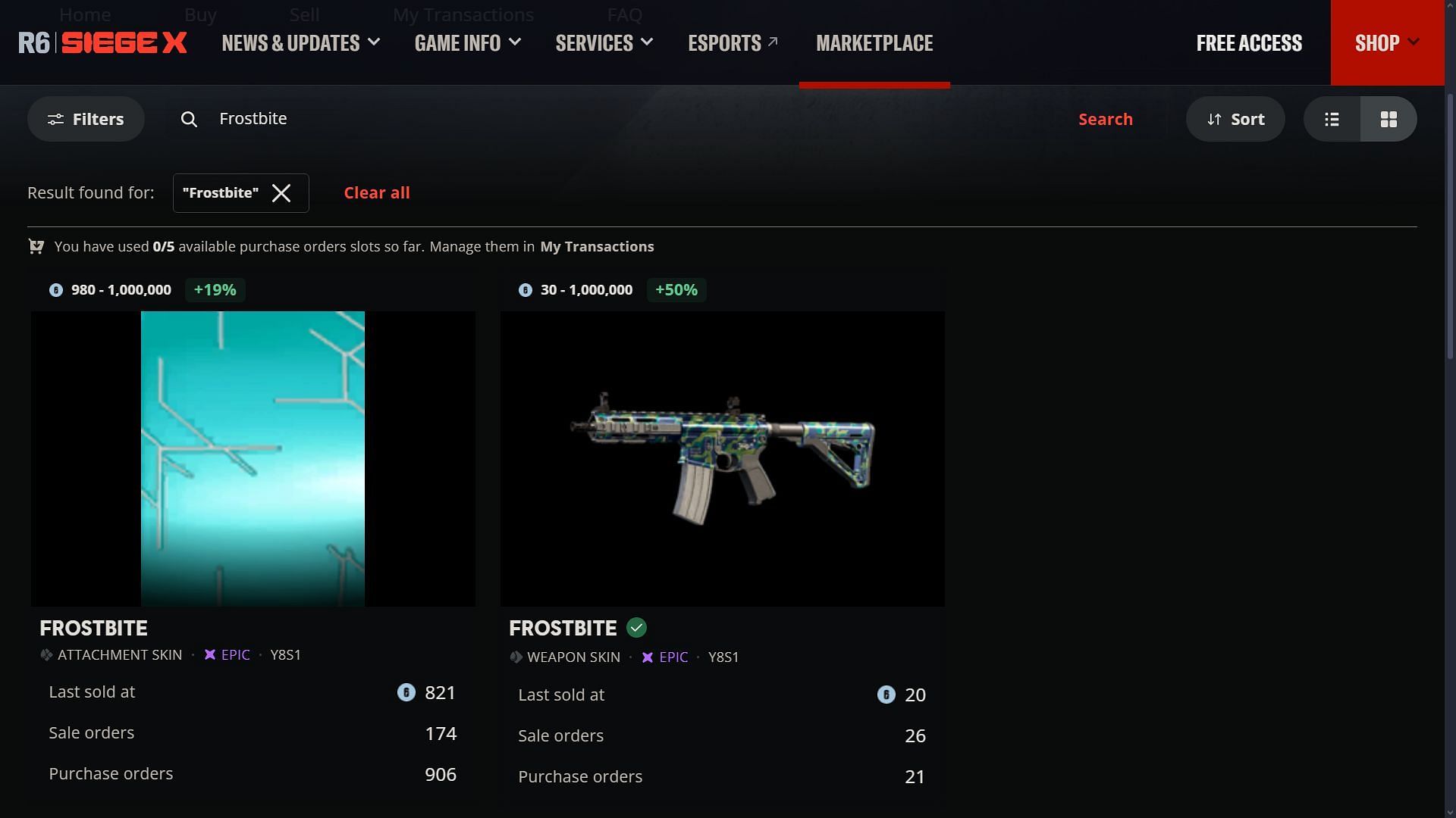 Finding the Frostbite skin in the Marketplace (Image via Ubisoft)
